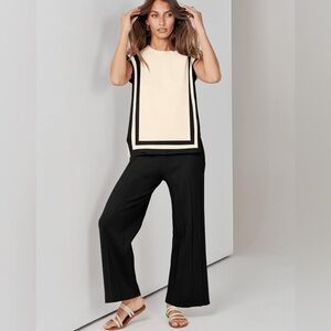 2 piece women’s lounge set black and cream SZ s